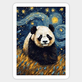 Cute Panda Animal Painting in a Van Gogh Starry Night Art Style Sticker